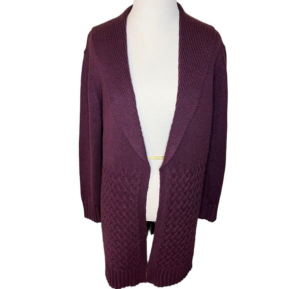 Chico’s Size 2 Purple Open Front Duster Cardigan Sweater Cotton Blend 12/14 - Picture 1 of 8